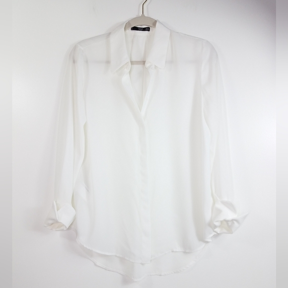 Mango Off White Flowy Button Up Shirt Size 4 - Picture 3 of 15